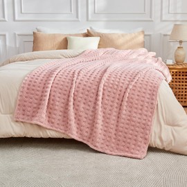 Lotus Karen Throw Blankets for Bed Waffle Pink Blanket for Women Cozy Soft Fluffy Fleece Throw Blanket for Couch Lightweight Breathable Bed for All Season 50x70