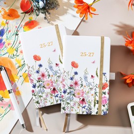 Pocket Calendar 2025-2027 - Pocket Planner from Jan. 2025 to Dec. 2027, 3 Year Clendar Monthly Planner 2025-2027, 6.3" x 3.7", 60 Note Pages, Pen Holder, Pocket - Flowers