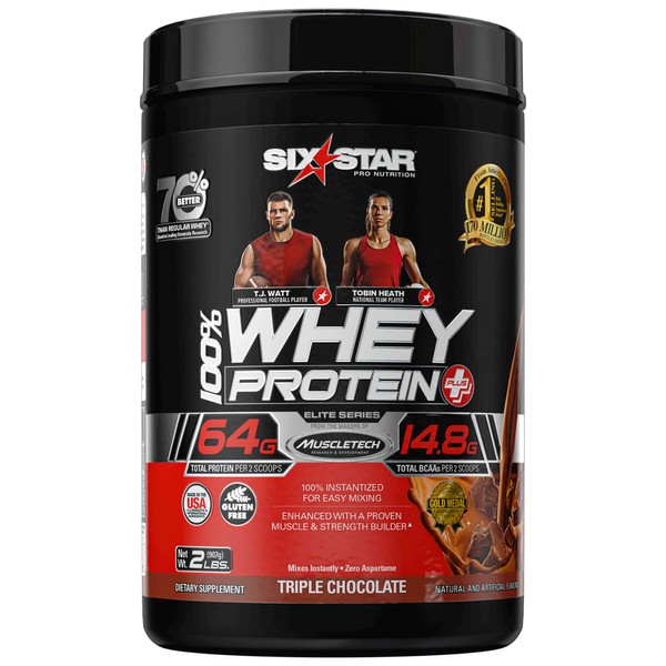 Six Star Whey Protein Powder Whey Protein Plus Whey Protein Isolate & Peptides Lean Protein Powder for Muscle Gain Muscle Builder for Men & Women Chocolate, 2 lbs (Package May Vary)