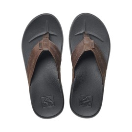 REEF Cushion Phantom LE Men's Flip Flop, Full Grain Leather Straps, Ultra Soft Cushion Footbed, Black/Brown, 11