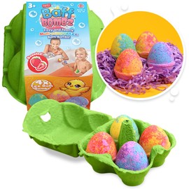 ZIMPLI - 4 x Bombe da Bagno Uovo Frizzanti, Alternativa ai Dolci di Cioccolato, Set Regalo Bombe da Bagno Idratanti, Regalo di Pasqua per Bambini 4 5 6 7 8 9 anni