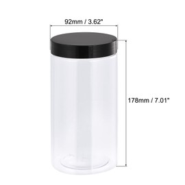 uxcell Round Plastic Jars with Black Screw Top Lid, 34oz/ 1000ml Wide-mouth Clear Empty Containers for Storage, Organizing, 2Pcs