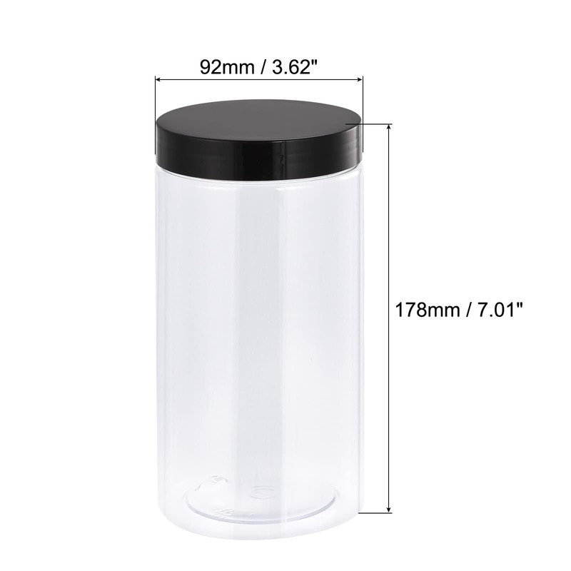 uxcell Round Plastic Jars with Black Screw Top Lid, 34oz/