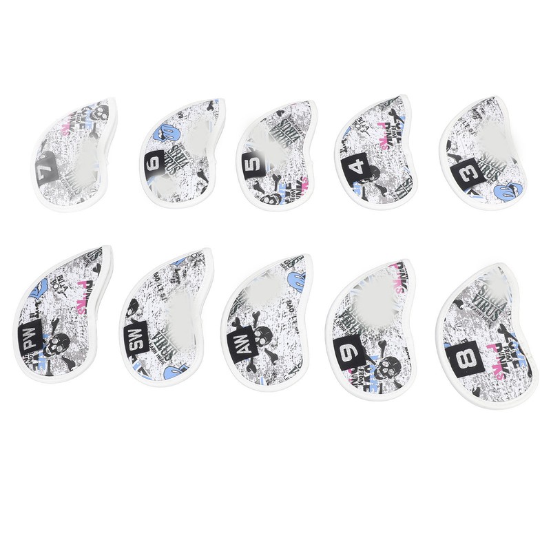 10pcs Golf Iron Covers Skull Pattern PU Scratch Proof Club