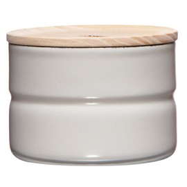 Riess, 2171-211,Vorratsdose mit Eschenholzdeckel, Durchmesser 8 cm, Höhe 6 cm, Inhalt 230 ml, LIGHT GREY, KITCHEN-MANAGEMENT, Truehomeware, Emaille