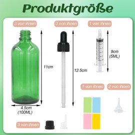 Episkey 3 x 100ml Grün Flaschen mit Pipettenflasche Pipette & Tropfeinsatz Aromatherapie Fläschchen Apothekerflasche Pipette für Ätherische Öle, DIY-Mischungen,Parfümöle (Grün, 100ml)