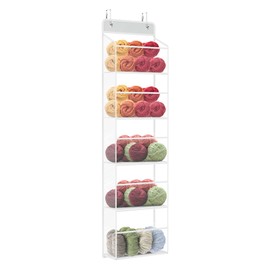 KEEGH Hanging Yarn Storage Organizer, Over Door Knitting and Crochet Storage Organizer with 6 Layer Clear Compartments, Hanging Yarn Holder for Crochet Hooks, Knitting Needles, Yarn Balls
