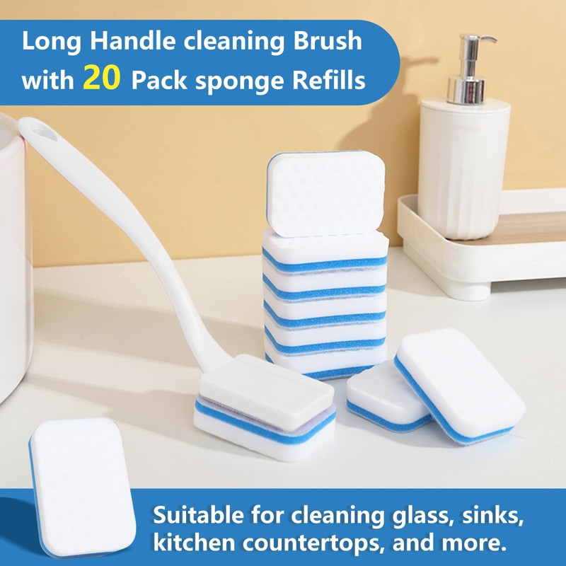 Magic Sponge Eraser Brush, 20 Replacement Pads with Handle