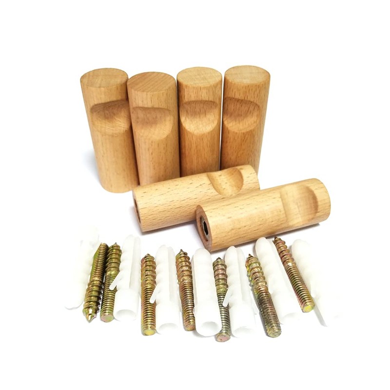 LONANGG 6 Pieces Beech Wood Wall Hooks Coat Hooks Wall