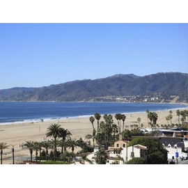 ART.COM Canvas Wall Art Prints Beach, Santa Monica, Malibu Mountains, Los Angeles, California, Usa by Wendy Connett, Places Decor, 16" x 12"