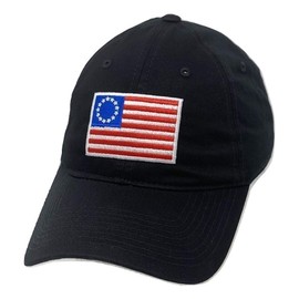 Betsy Ross USA First US Flag American Patch United States America Polo Hat Cap Black