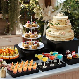 10PCS Buffet Risers, Food Risers for Buffet Table, Acrylic Black Cube Box with Hollow Bottoms, Display Stand for Dessert Table Stand Shelf Nesting for Jewelry Show Catering(12"-11"-10"-9"-8"-7"-6"-5")