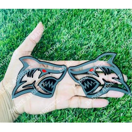 Badge Addictz Red Eye Shark Emblem Badges Set Of 2 Matte Black On Black Badge Addictz New