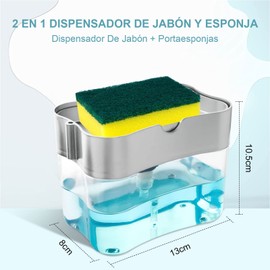 Bebeay Dispensador De Jabón con Esponja, 2 En 1 Jaboneras para Cocina, Abs Resistentes, Reutilizable, Asistente De Cocina De Una Mano, Ideal Traste para Jabon para Cubiertos, Platos y Más