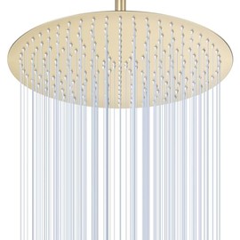 Cabezal De Ducha Tipo Lluvia De Techo Grande Dorado Cepillado De 16 ", Totalmente Metálico, Acero Inoxidable 304, Diseño Ultra Delgado, Regadera De Lluvia Redonda De Cuerpo Completo con 230