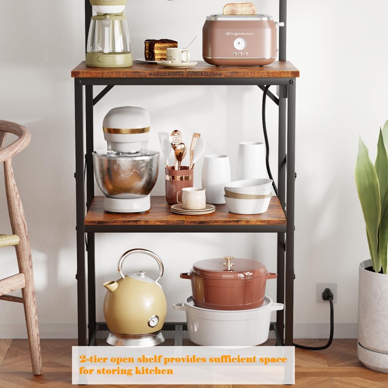 Furologee Kitchen Bakers Rack with Power Outlet, Microwave Oven Stand