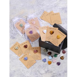 PESOENTH Healing Crystals Heart Stones 40pcs Love Heart Gemstones Crystals Gifts for Women Valentine's Day,Heart Pocket Palm Stone for Stress Relief Reiki Chakra Meditation