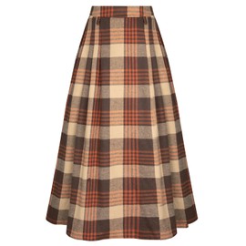 SCARLET DARKNESS Women Vintage Skirts Plaid und Pockets A-Line Festival Skirt Peasant Skirts Orange Brown XL