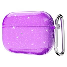Svanove for Airpods Pro 2nd Generation Case Clear Glitter (USB-C 2023/2022/2019), Cute Sparkle Bling Shiny Sparkly Transparent Airpods Pro 2 Case Cover, Soft TPU Airpods Case for Women, Neon Purple
