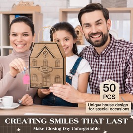 Cholemy 50 Pieces House Shaped Gift Bags for New House House Warming Gift Bags with Handles Real Estate Agent Gifts Kraft Real Estate Gift Wrap Bags for Housewarming Home Buyers Agent Supplies