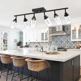 MELUCEE LED Track Light Semi Flush Mount Ceiling Spotlight 6 Lights Bathroom Light Fixtures Over Mirror with Flexibly Rotatable Light Heads, Built-in LED Chips, 5-Color Temperature Adjustable