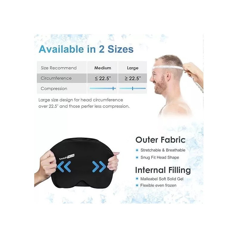 ComfiTECH Head Ice Pack Wrap Cold Cap Cooling Gel Hat,