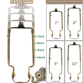 7 8 9 10 inch Lamp Shade Harp Holder,Antique Brass Lamp Harp Kit,Fit Both Standard Lamp Rod and E26 Light Base UNO Fitter Adapter,with 2 Shade Attaching Finial Top (Bronze Color - 1 Set)