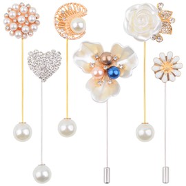 6 Pieces Pearl Brooch Pins Mixed Rose Daisy Flower Heart Rhinestone Pearl Brooches Suit Shirt Lapel Pins for Men Women Coat Collar Dresses, 6 Styles