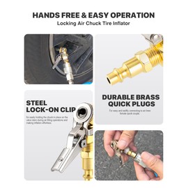LUMITECO 2-Pack 1/4 Inch Female NPT Closed Ball Tire Inflator with Clip, Locking Quick Connect, Clip-On Air Chucks for Truck RV Auto Car Air Compressor