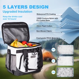 Iculbag Soft Cooler Bags Insulated luch Bag Women Men 24/48Cans Waterproof Insulated Cooler Bag for 16Hour Cooling for Camping Beach Picnic Travel White
