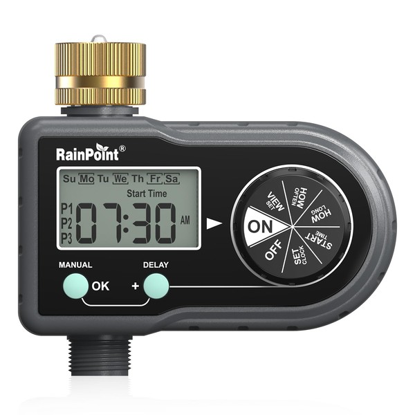 RAINPOINT Sprinkler Timer with 3 Individual Programs, Hose Timer Brass