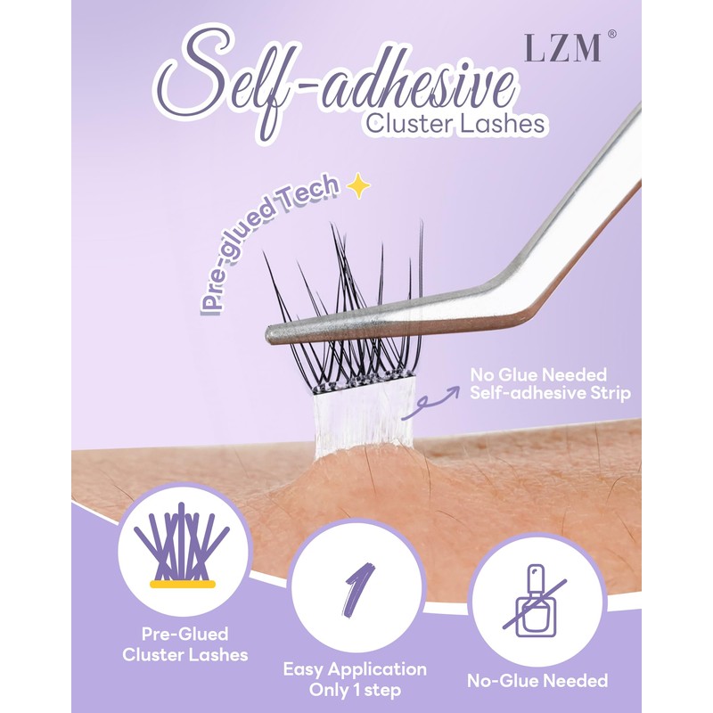 LZM Pre Glued Eyelashes Cluster Lashes Extension With Tweezers (ZN005)