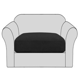 H.VERSAILTEX High Stretch Individual Seat Cushion Covers Sofa Slipcovers Couch Cushion Covers Sofa Covers Featuring Jacquard Textured Twill Fabric (1 Pack for 1 Cushion Chair, Black)