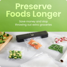 Chefman Food Vacuum Sealer Machine, Compact Vacuum Sealer with Moist & Dry Settings, Perfect for Sous Vide, Storage, and Freezer, One-Touch Operation, Vacuum Storage Bags Included – Black