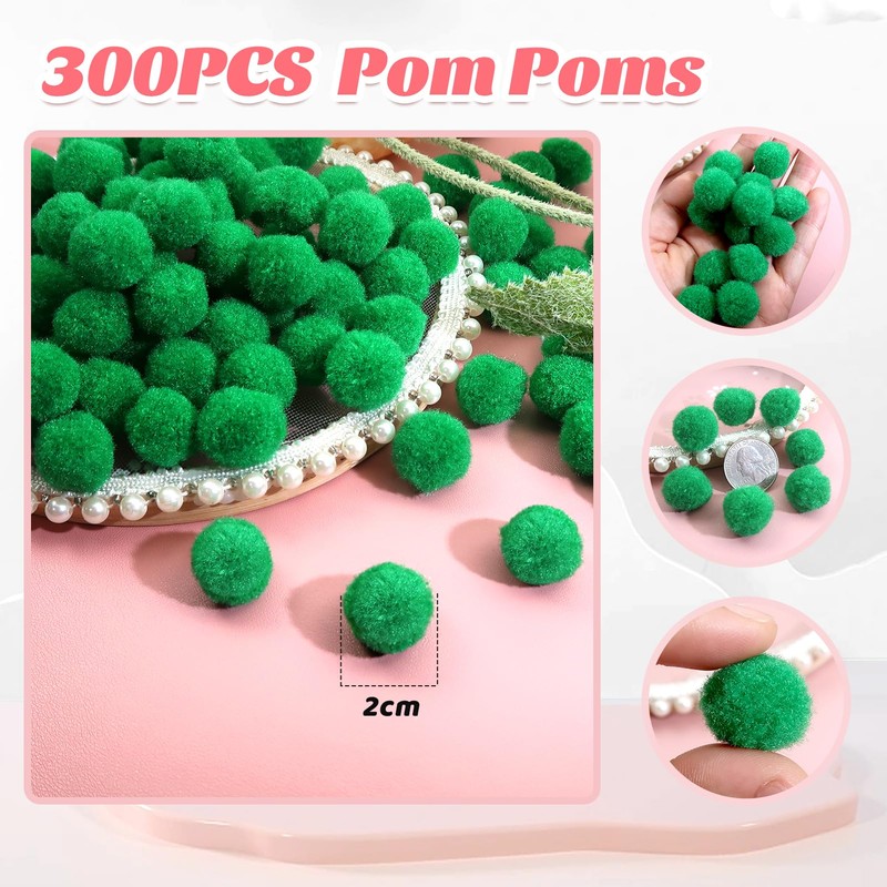 TOAOB 300 Pieces Pompoms 20 mm Small Green Pompom Fluffy