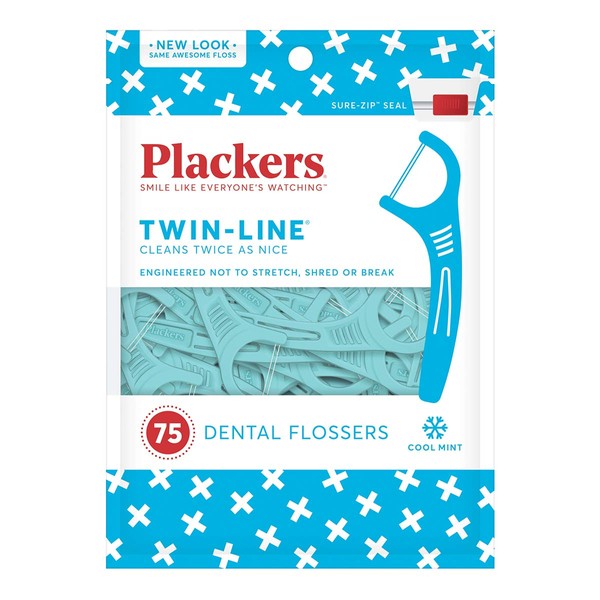 Plackers Twin-Line Advanced Cleaning Whitening Formula Dental Flossers, Mint, 150