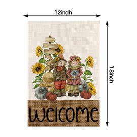 EDDERT Happy Fall Pumpkin Scarecrow Double Sided Burlap Garden Flags, Seasonal Thanksgiving Outside Porch Patio Farmhouse Yard Outdoor Decorative 12 x 18 Inch