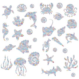 GoldRock Sea Creatures Prism Window Stickers, Pack of 31 Sun Catcher Window Suncatcher Stickers, Rainbow Film Window, Window Sticker, Bird Protection, Ocean Suncatcher Window Sticker, Sun Catcher