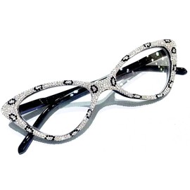 mincl Cat Eye Crystal Rhinestone Reading Glasses for Women Sparkling Eyewear Frames Female Trendy bling Diamond Reader (white, 3, multiplier_x)