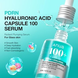 Anua PDRN Hyaluronic Acid Capsule 100 Serum, Radiant Face Serum, Salmon DNA, Hyaluronic Acid, Hydration, Moisture Plumping Effect, Lightweight, Glass 