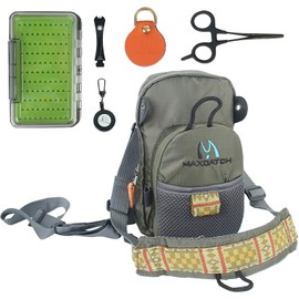 MAXIMUMCATCH Maxcatch Fly Fishing Chest Bag Super Light Chest Pack for Fly Fishing Accessories (V-comp Chest Bag & Fly Box & Accessories)