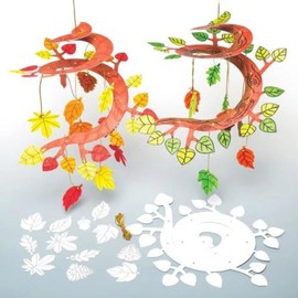 Baker Ross AG903 Leaves Autumn Colour-in Spiral Mobiles (Pack of 5), Perfect for Children to Design and Decorate, Ideal for School, Groups, Party Home Crafting, Assorted
