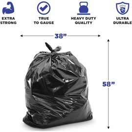 (100 Pack) Plexon 55-60 Gallon Clear Trash Bags - 32-55 gal, 38" x 58", 3 Mil Heavy Duty - Contractor Garbage Bags Rollout Round Square Trash Cans