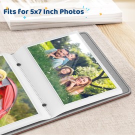 Fintie Photo Album 5x7 Photos - 52 Pockets Small Mini Capacity Premium Vegan Leather Cover, Portable Wallet Albums Book for Wedding Family Boys Girls Art Work, Vintage Brown