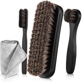 6 Pcs Horsehair Shine Shoes Brush Kit Polish Dauber Applicators Cleaning Leather Shoes Boots Care Brushes Suede Cleaner Brush with Microfiber Shoe Gloves(6 Pcs Style E)