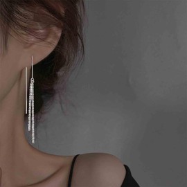 Aneneiceera Vintage Chain Threader Earrings Silver Chain Drop Earrings Punk Tassel Chain Earrings Chain Pull Through Earrings Jewellery For Women, Zinc