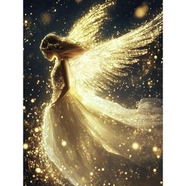 Diamond Art Kits for Adults Angel, DIY 5D Diamond Painting Kit for Beginners Shiny Angel Wings, Full Round Drill Gem Art Dots for Adults, Perfect for Home Wall Decor 12X16 Inch