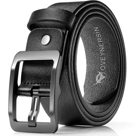 OVEYNERSIN Men Belt - 100% Genuine Leather casual Dress Belts Big Metal Buckle Adjustable Size designer Fashion Gifts (Gray Buckle, waist size 39"-45"(99-114cm))