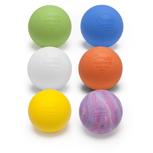 Champion Sports LBSET Colored Lacrosse Balls - NCAA, NFHS and SEI Certified - Assorted, 6 Pack