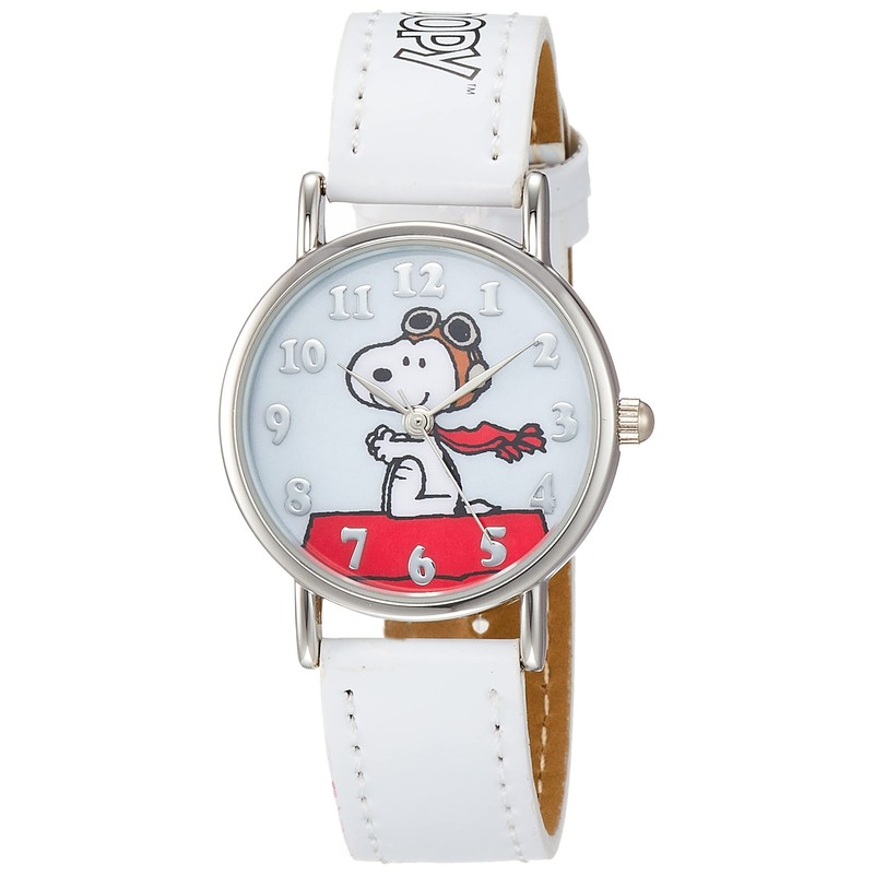 ALIAS WW18101SN Snoopy Analog Wristwatch, Waterproof, Leather Strap, White, white